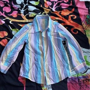 Stripe yellow blue and purple shirt long sleeve button down